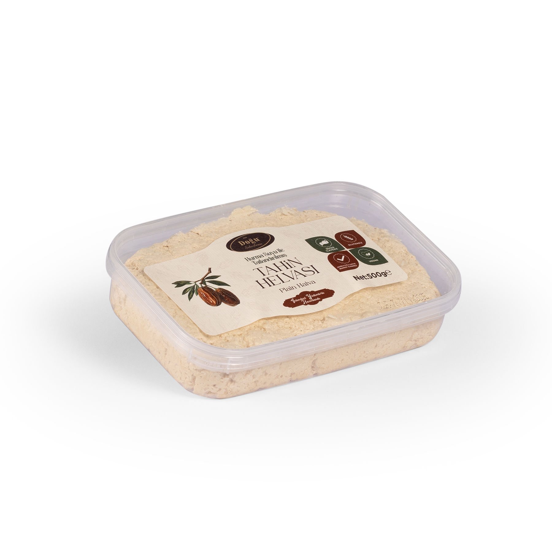 Şekersiz Sade Tahin Helvası 500gr -  %100 Katkısız (Hurma Suyu İle Tatlandırılmış)